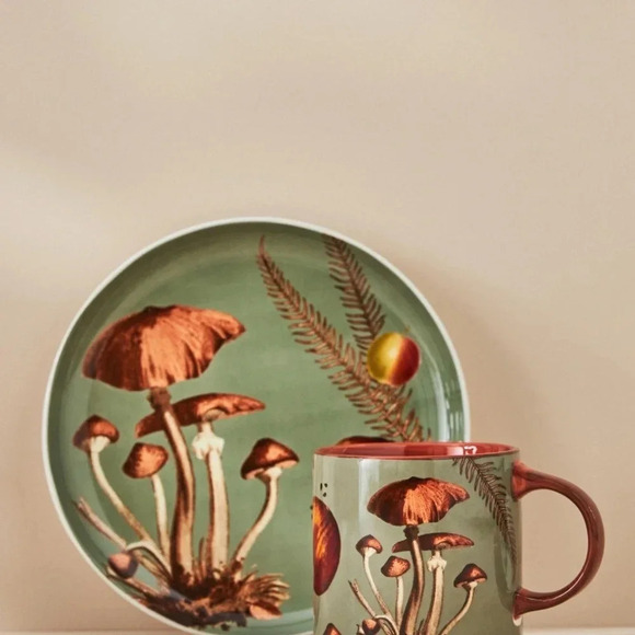 NWT Set of 8 Anthropologie Fungi Nature Studies Dessert Plates - Picture 3 of 5